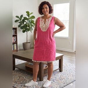 Kensie Hot Pink Sleeveless Dress with White